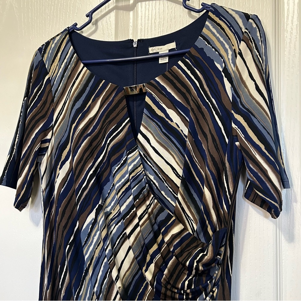 NWT Cato Striped Navy Blue Jersey Faux Wrap Dress Medium - Picture 5 of 5